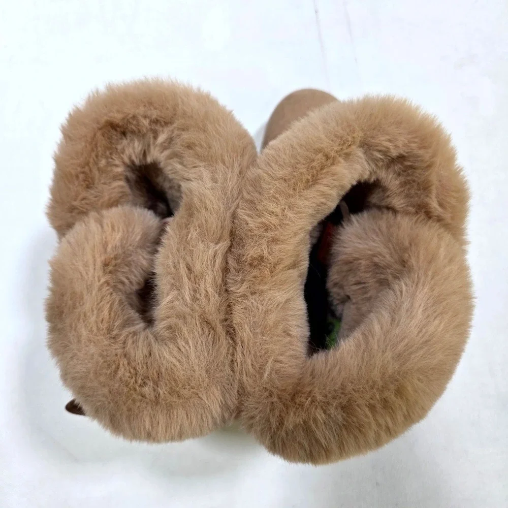 Juicy Couture King Boots Womens 9.5 Tan Faux Fur Bow Back Winter Ankle Booties